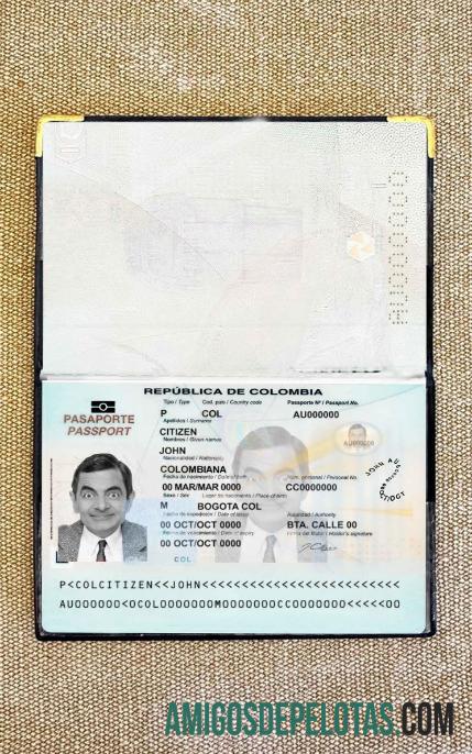 Passaporte da Colômbia (presente em 2018) Visual fotográfico exemplo